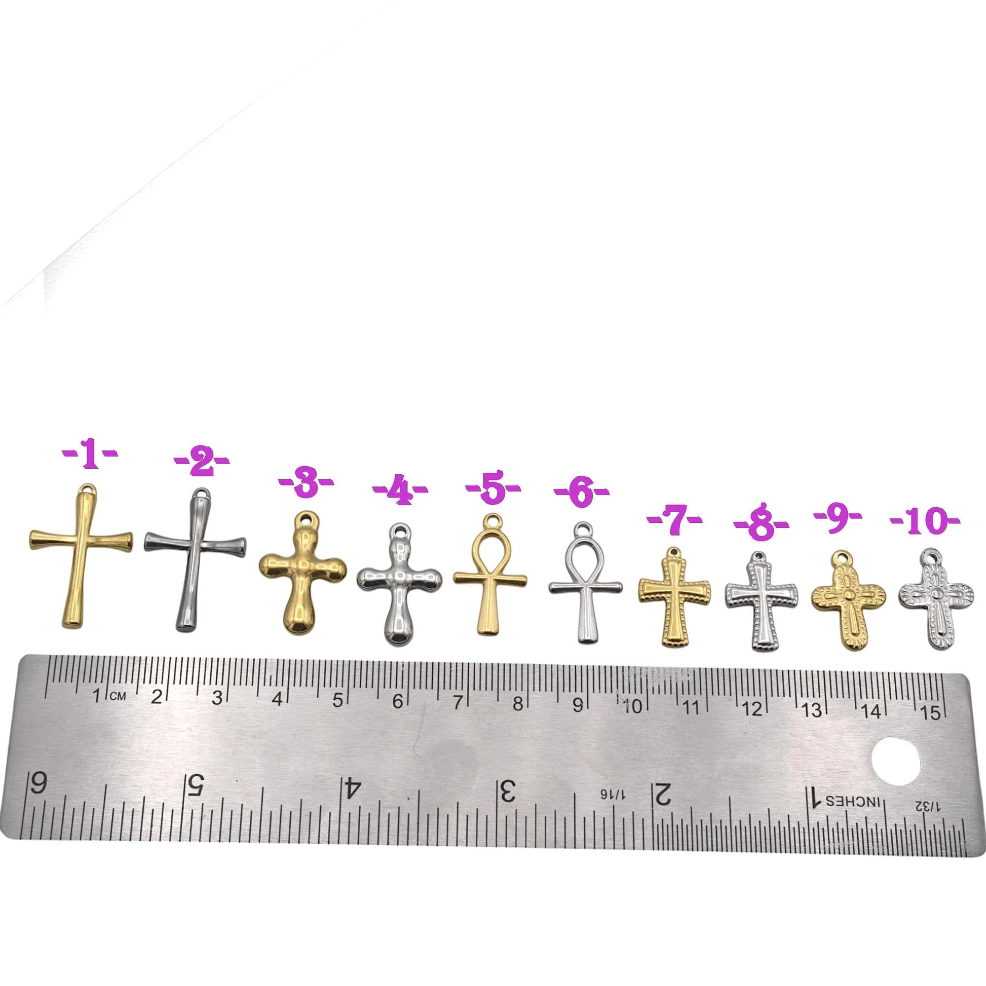 Egyptian Ankh Charm Gold Or Silver: Faith Symbol Jewelry Bundle, Stainless Steel (12pcs, Mixed Cross and Ankh, Lead-Free Materials)