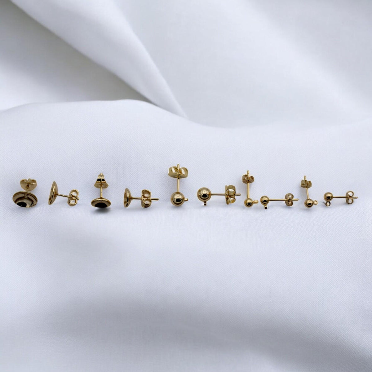 Gold Filled Alternative Ball Stud Earrings Set – Multiple Sizes Round Dot Studs, Hypoallergenic Minimalist Everyday Earrings, Unisex Jewelry