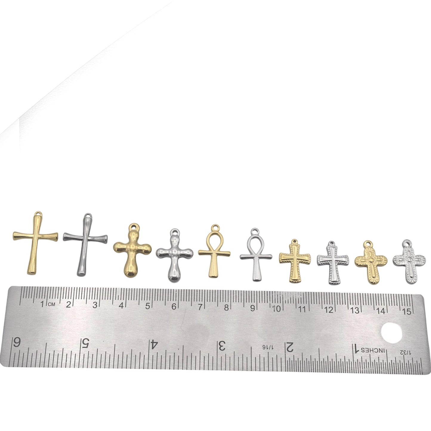 Egyptian Ankh Charm Gold Or Silver: Faith Symbol Jewelry Bundle, Stainless Steel (12pcs, Mixed Cross and Ankh, Lead-Free Materials)