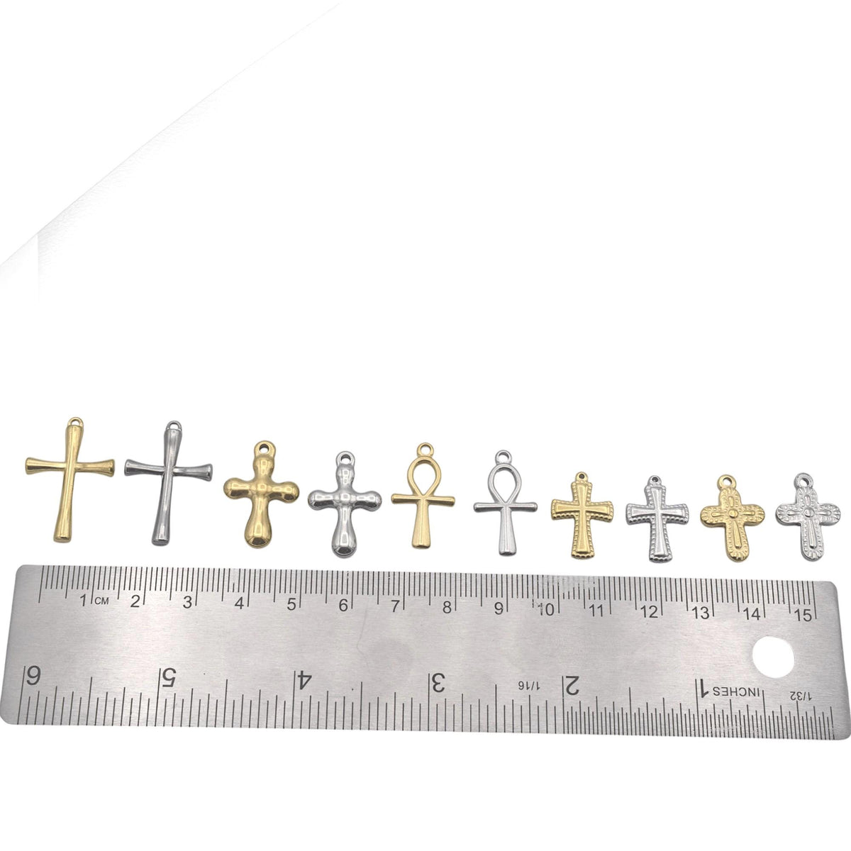 Egyptian Ankh Charm Gold Or Silver: Faith Symbol Jewelry Bundle, Stainless Steel (12pcs, Mixed Cross and Ankh, Lead-Free Materials)