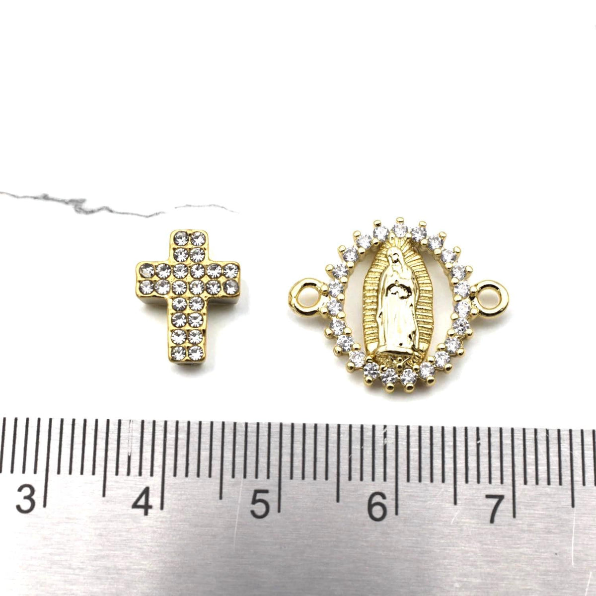 Gold CZ Cross Bead Connector: Sparkling Virgin Mary Pendant - Micro Pave Cubic Zirconia, Tarnish Resistant, Catholic Jewelry DIY