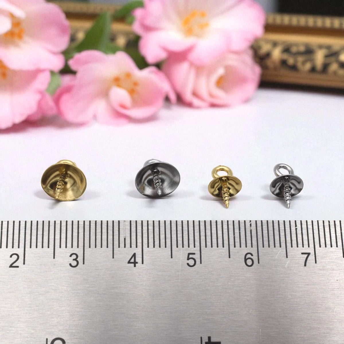 Gold and Silver Screw-Eye Cup Bails for Pendants – 6mm/ 8mm Loop-Top Pegs – 12 pcs Stainless Steel Findings for Resin, Polymer Clay Jewelry