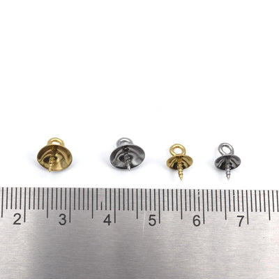 Gold and Silver Screw Eye Cup Bails for Pendants – 6mm/ 8mm Loop Top Pegs – 12 pcs Stainless Steel Findings for Resin, Pol...
