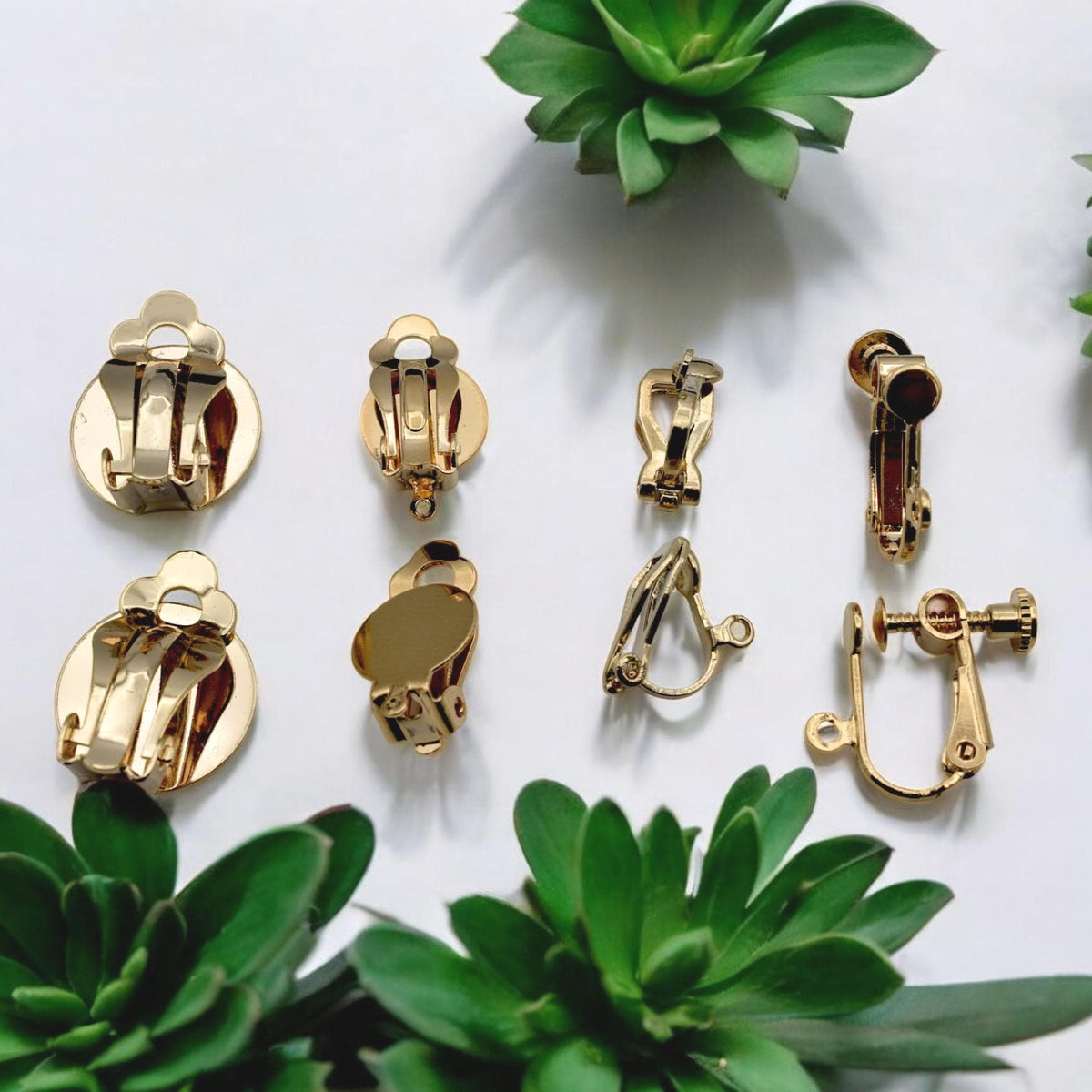 Clip On Earring Findings DIY Jewelry, Gold Filled Alternative Adjustable Screw Back, Flat Pad Clips (Non-Pierced, Pair)