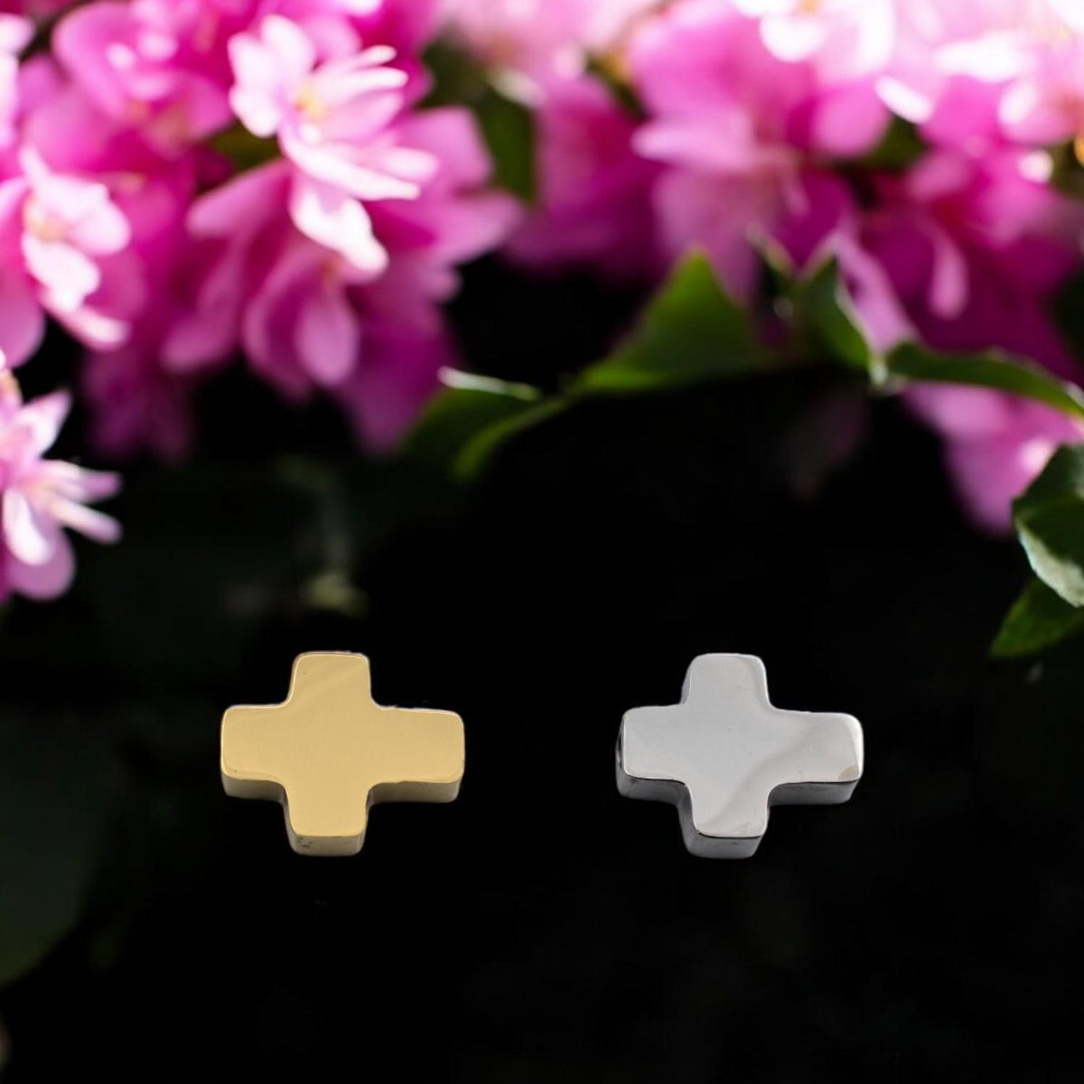 Gold Silver Cross Flat Spacer Beads: Polished Stainless Steel, 8x10mm, Durable Metal Findings | DIY Jewelry, Bracelet Components
