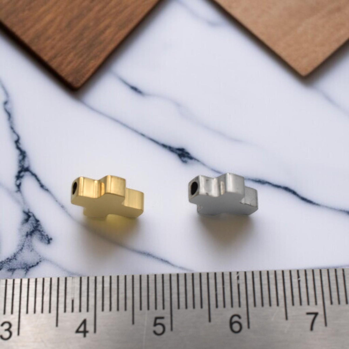 Gold Silver Cross Flat Spacer Beads: Polished Stainless Steel, 8x10mm, Durable Metal Findings | DIY Jewelry, Bracelet Components