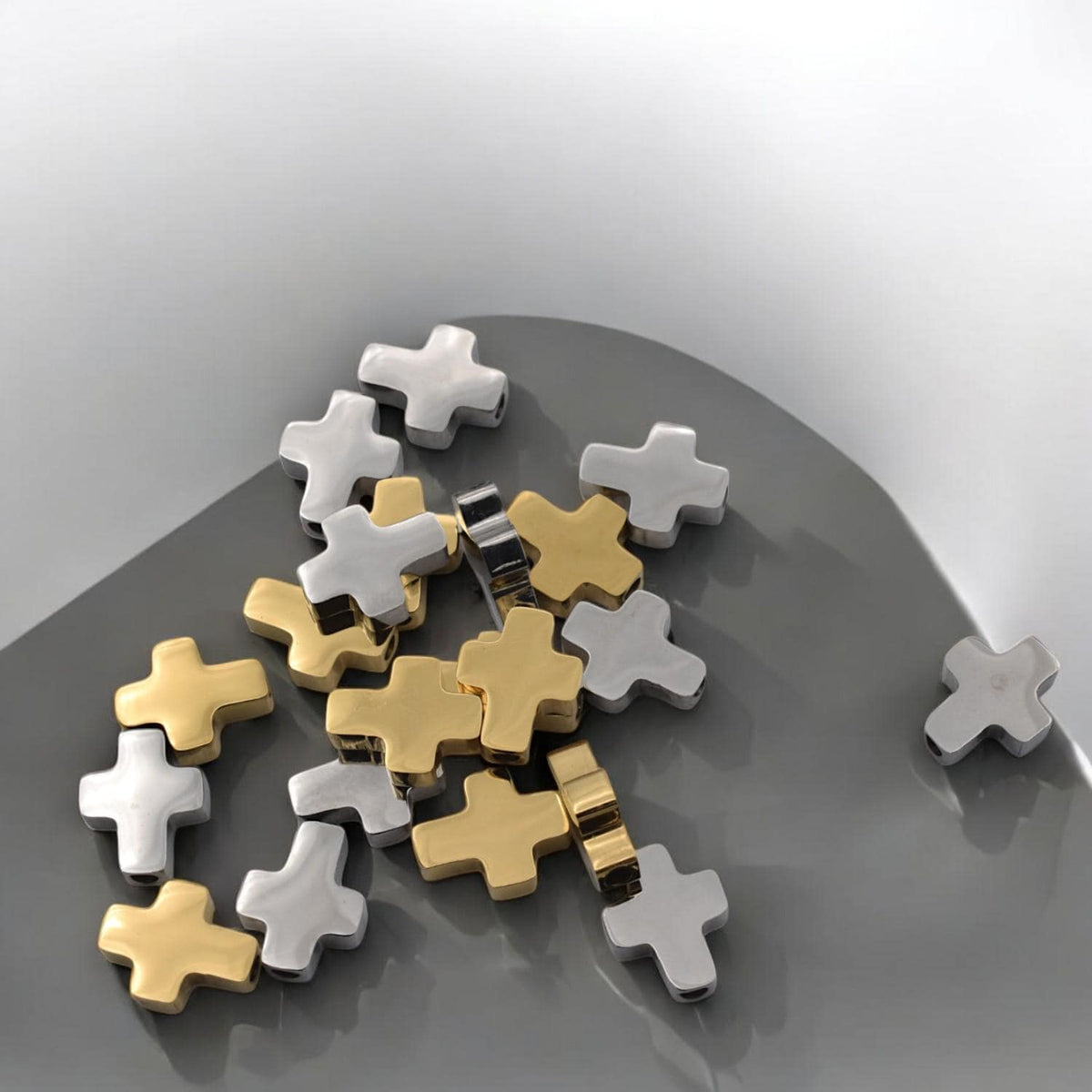 Gold Silver Cross Flat Spacer Beads: Polished Stainless Steel, 8x10mm, Durable Metal Findings | DIY Jewelry, Bracelet Components
