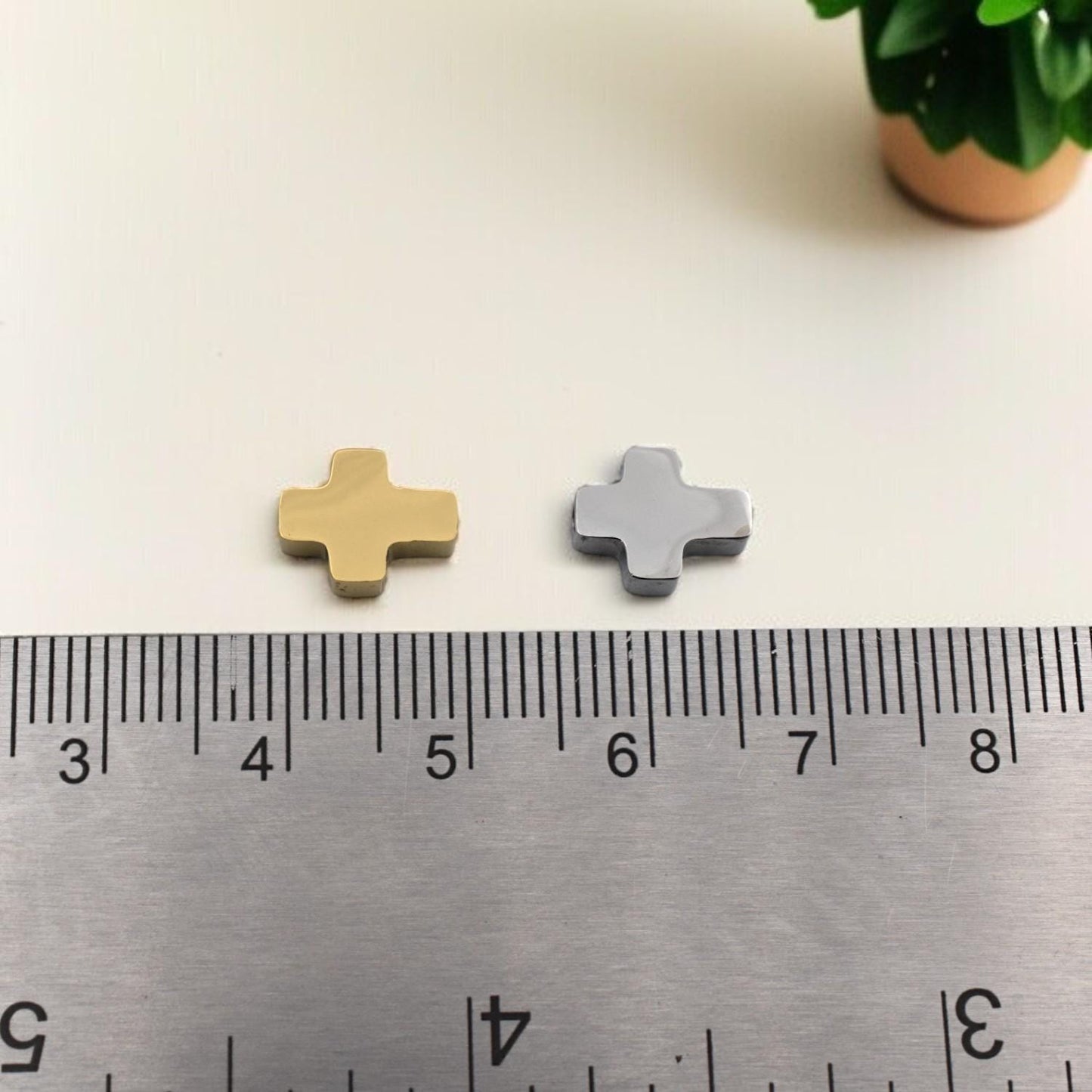 Gold Silver Cross Flat Spacer Beads: Polished Stainless Steel, 8x10mm, Durable Metal Findings | DIY Jewelry, Bracelet Components