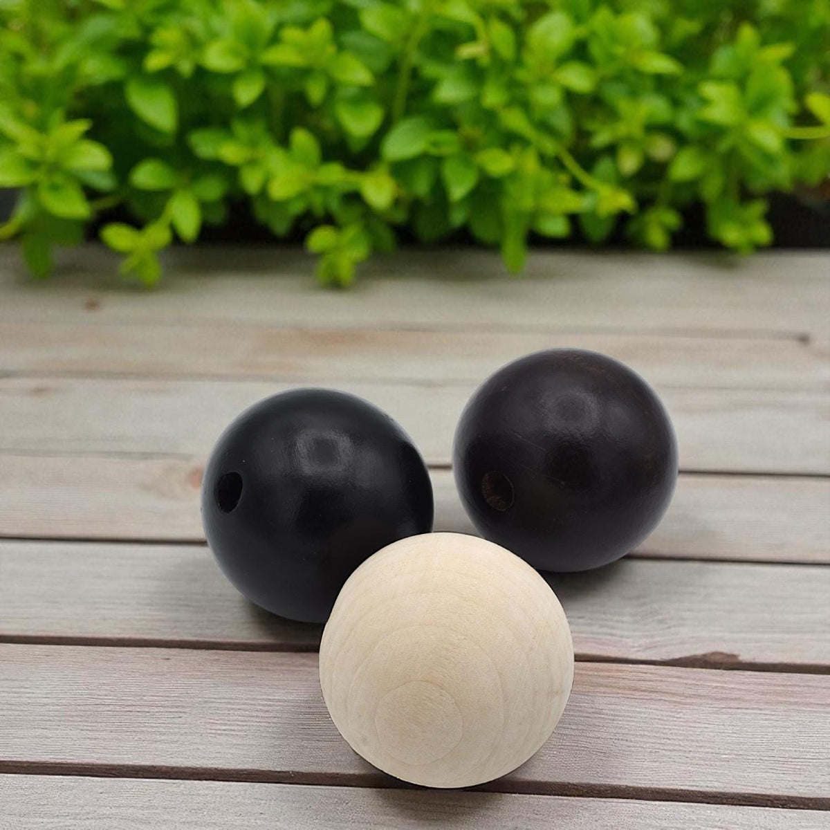 Large Wood Round Beads: Black Natural Dark 50mm - Smooth Surface, Big Hole, Rustic Jewelry Supplies