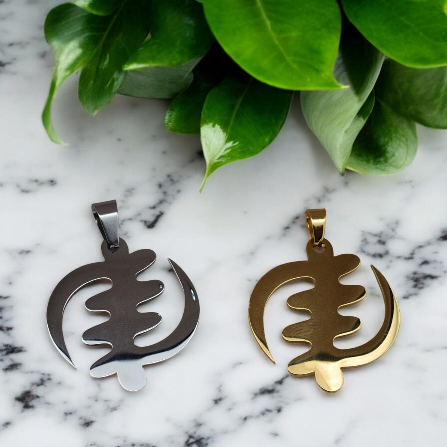 Gye Nyame Pendant: Gold And Silver Tone - African Adinkra Symbol, Stainless Steel Charm, Unisex Jewelry