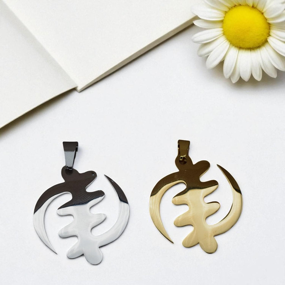 Gye Nyame Pendant: Gold Plated And Silver Tone - African Symbol, Durable Stainless Steel, Unisex Jewelry Charm