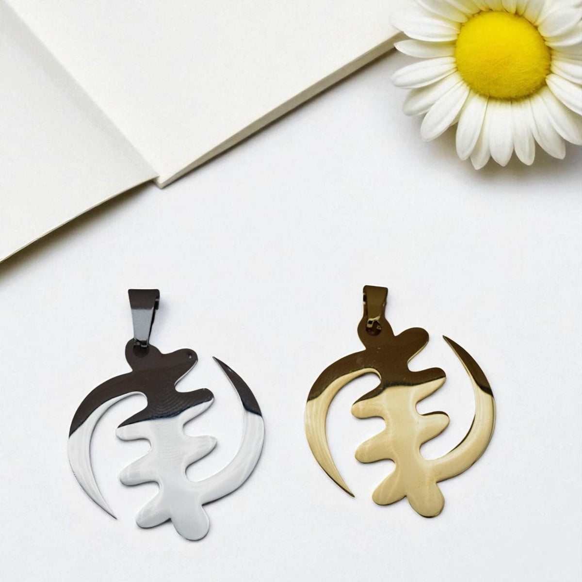 Gye Nyame Pendant: Gold And Silver Tone - African Adinkra Symbol, Stainless Steel Charm, Unisex Jewelry