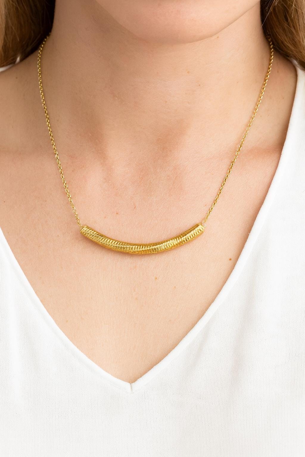 Gold Curved Tube Spacer Beads - Textured Gold-Plated Stainless Steel, Arched Design, Lightweight Durable | Jewelry Making Essentials
