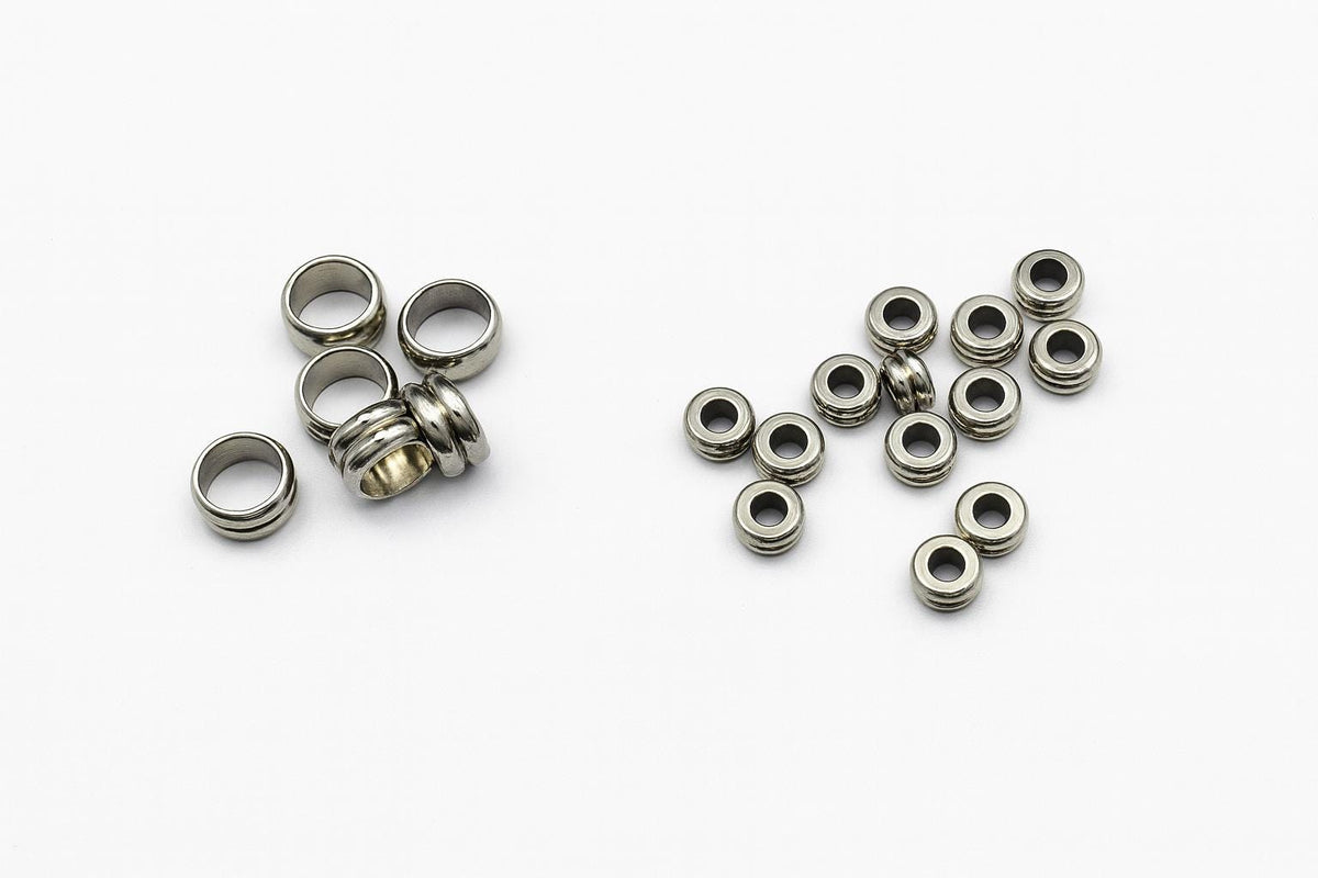 Roundel Plain Spacer Beads: Double Hole Design - Stainless Steel, Big Hole Sizes 5mm & 8mm, Jewelry Making Supply