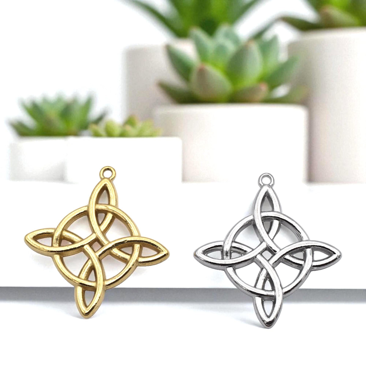 Pendant Star Cross Celtic Trinity Knot: Gold Silver Stainless Steel, Tarnish Resistant | DIY Jewelry Supplies, 28x31mm Loop