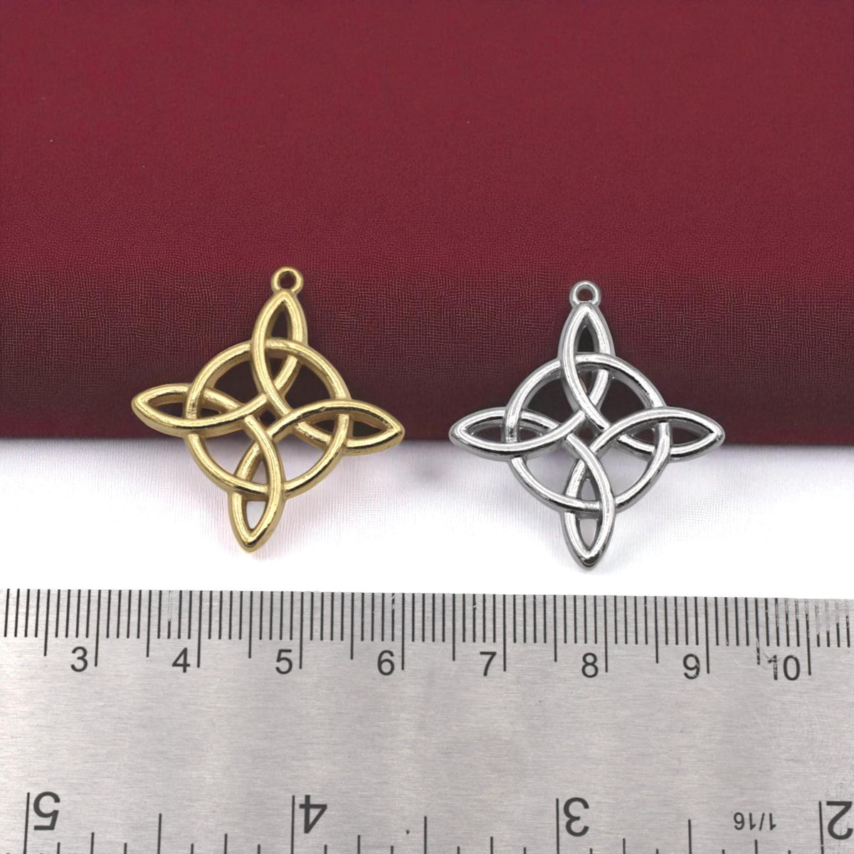 Pendant Star Cross Celtic Trinity Knot: Gold Silver Stainless Steel, Tarnish Resistant | DIY Jewelry Supplies, 28x31mm Loop