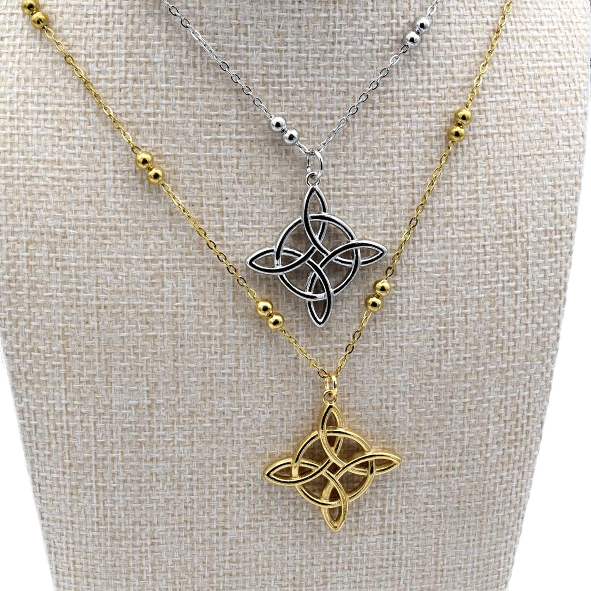 Pendant Star Cross Celtic Trinity Knot: Gold Silver Stainless Steel, Tarnish Resistant | DIY Jewelry Supplies, 28x31mm Loop