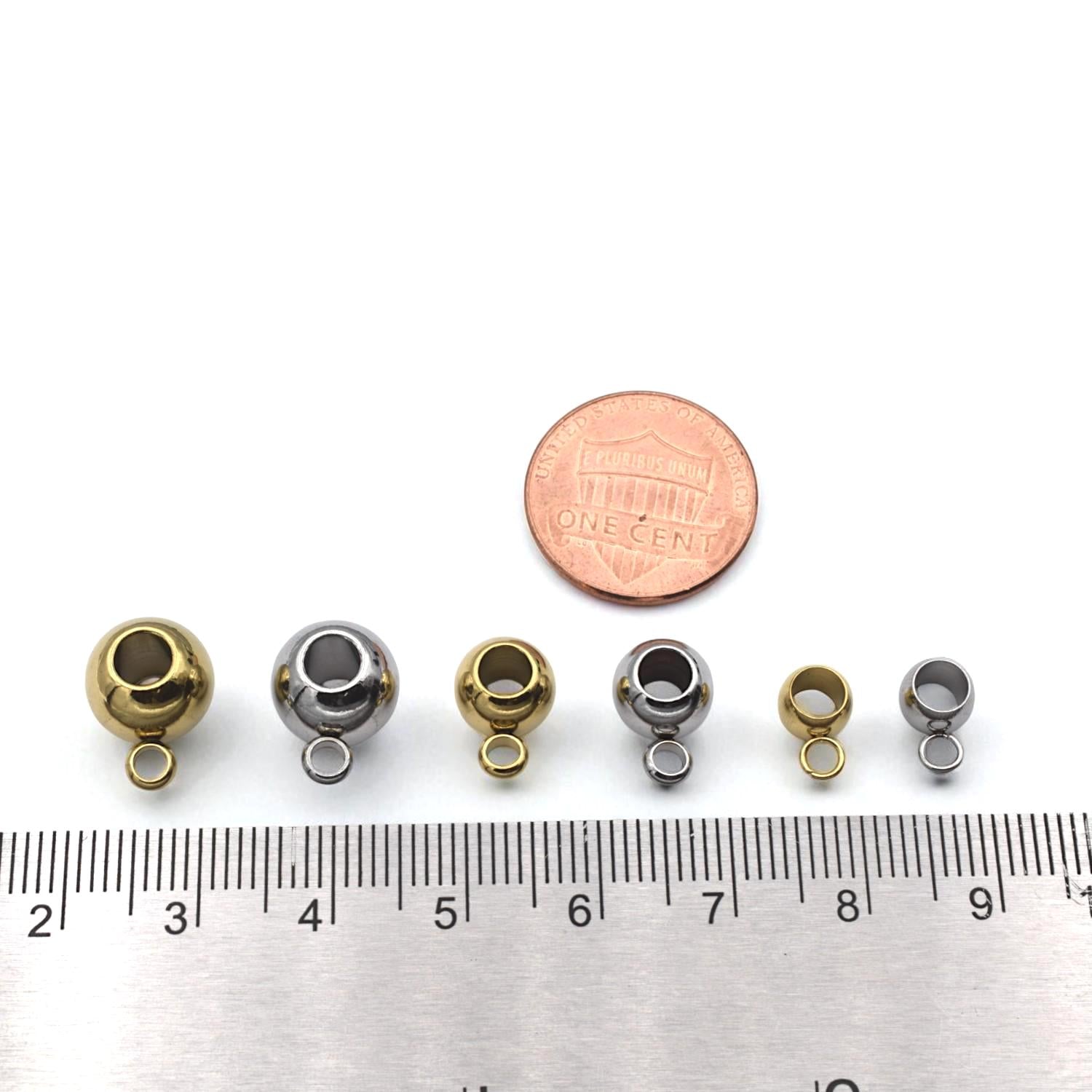 Large Hole Charm Beads with Loop Bail: Gold and Silver Stainless Steel, Mirror Polished Finish (12 or 20 Pcs, Hypoallergenic Jewelry)