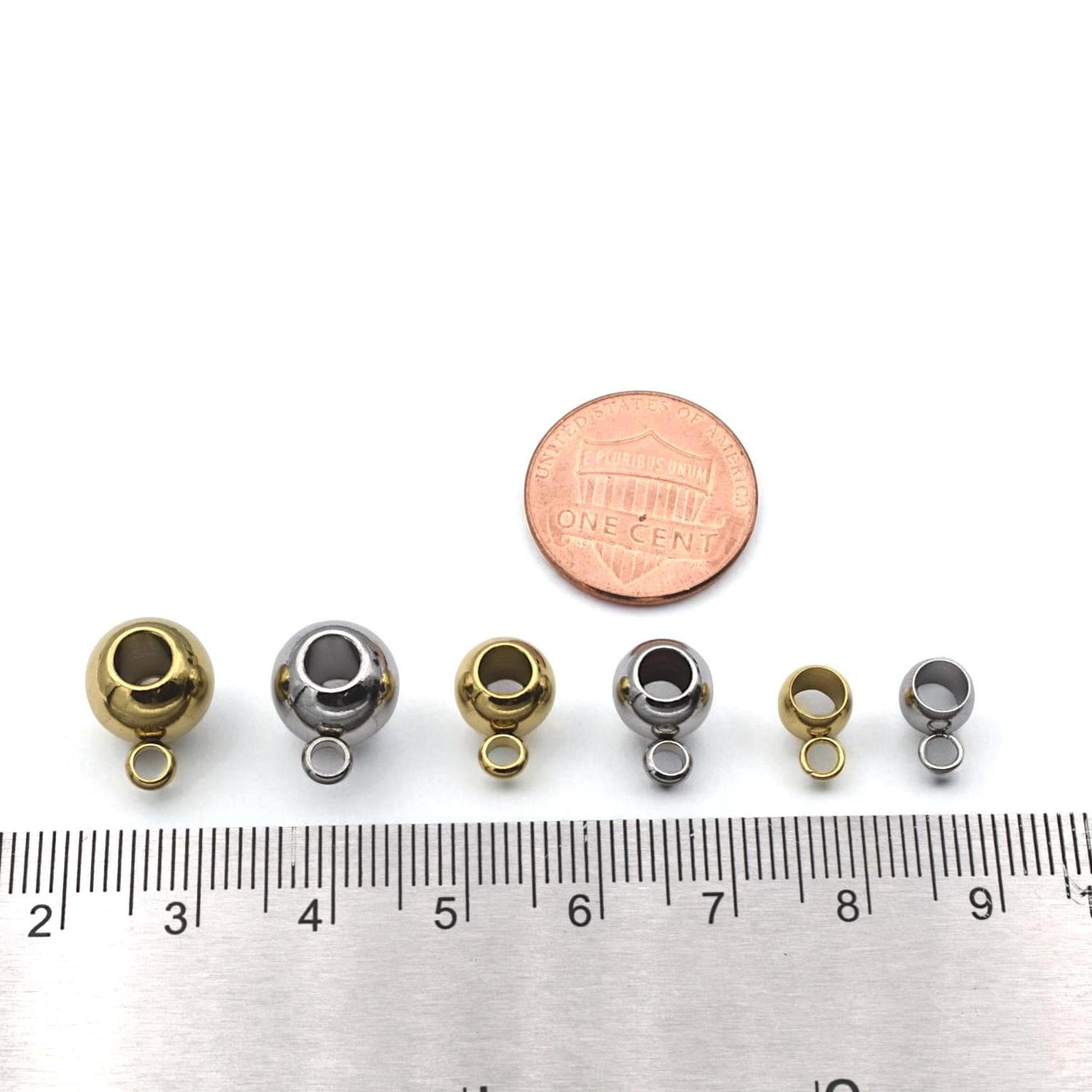 Stainless Round Bail Beads with Loop Gold & Silver Large Hole Charm Connectors DIY Necklace, Bracelet Paracord Findings 12...