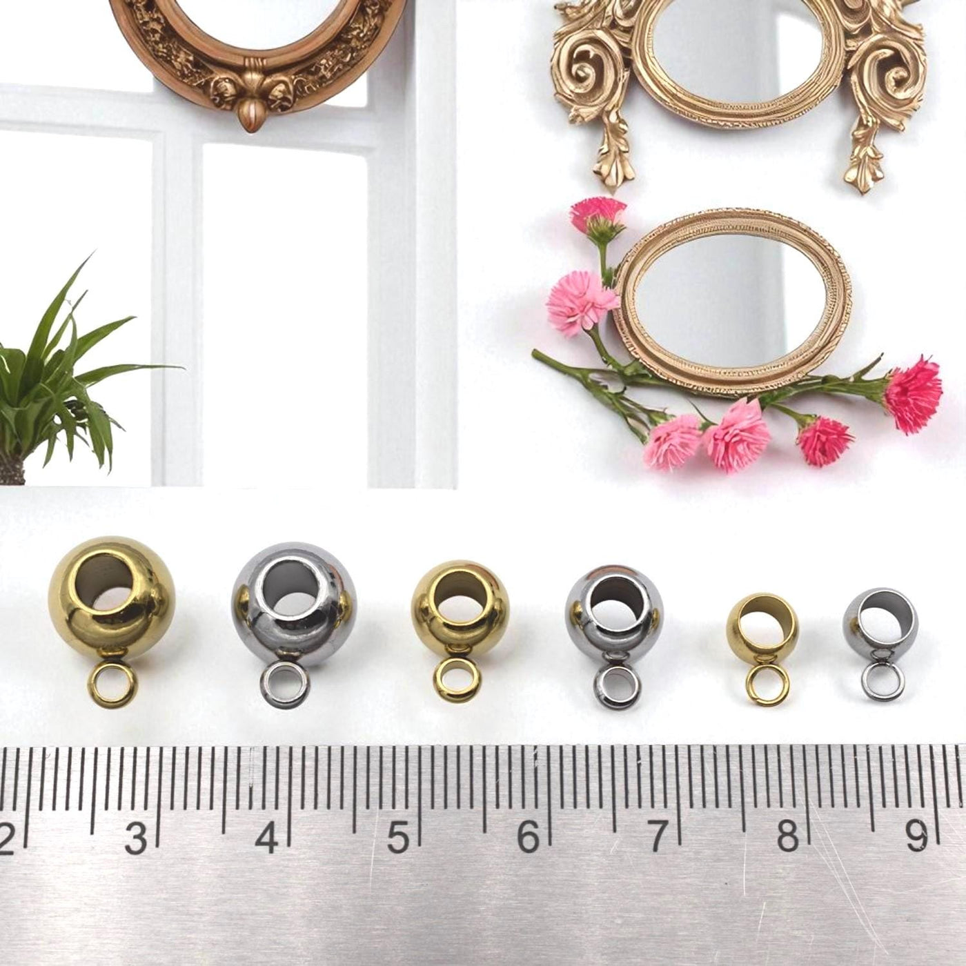 Stainless Round Bail Beads with Loop Gold & Silver Large Hole Charm Connectors DIY Necklace, Bracelet Paracord Findings 12...