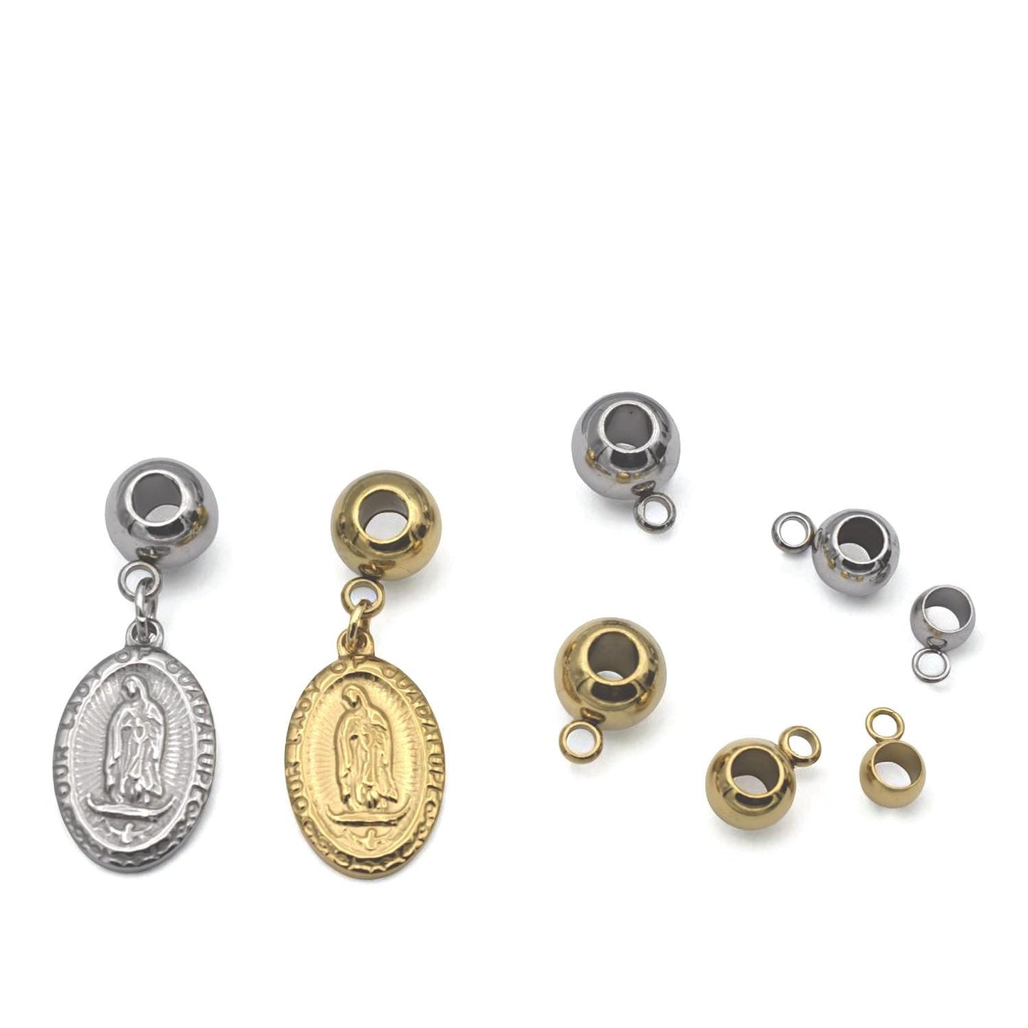Large Hole Charm Beads with Loop Bail: Gold and Silver Stainless Steel, Mirror Polished Finish (12 or 20 Pcs, Hypoallergenic Jewelry)