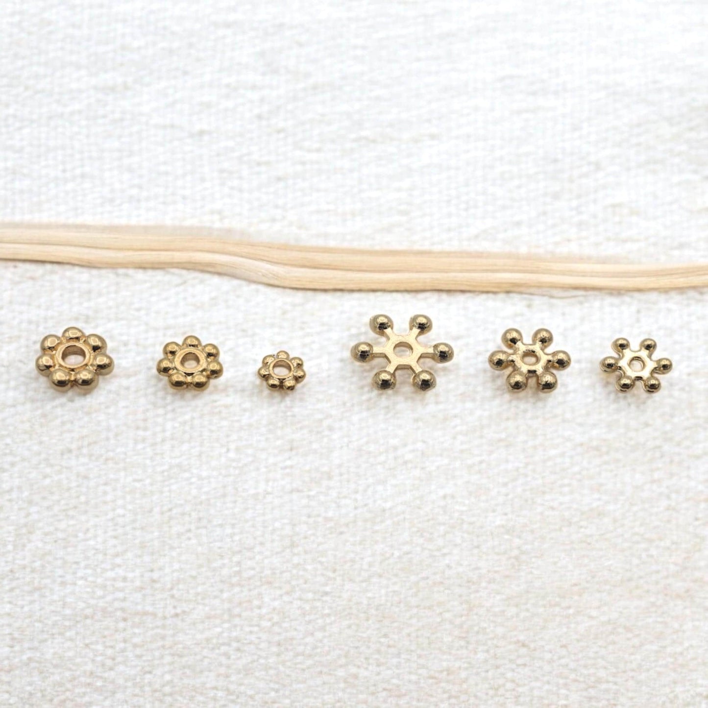 Daisy Flower Gold Filled Look Electroplated Copper Beads, Roundel Spacers (5-10mm Sizes, Tarnish Resistant, Jewelry Crafting)