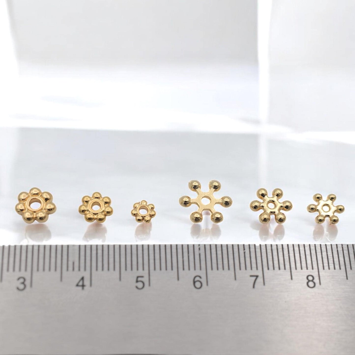 Daisy Flower Gold Filled Look Electroplated Copper Beads, Roundel Spacers (5-10mm Sizes, Tarnish Resistant, Jewelry Crafting)