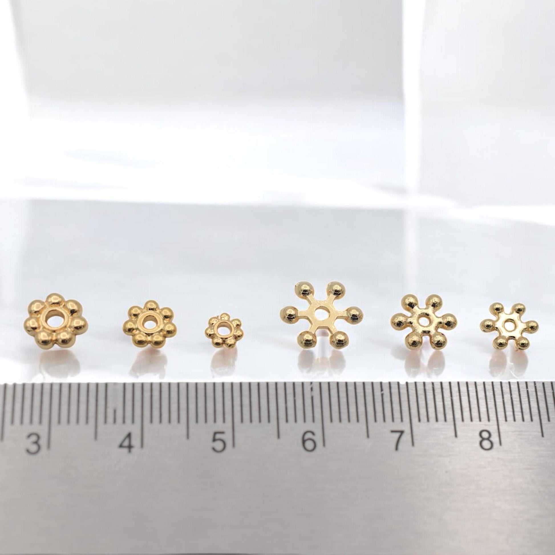 Daisy Flower Gold Filled Look Electroplated Copper Beads, Roundel Spacers (5-10mm Sizes, Tarnish Resistant, Jewelry Crafting)