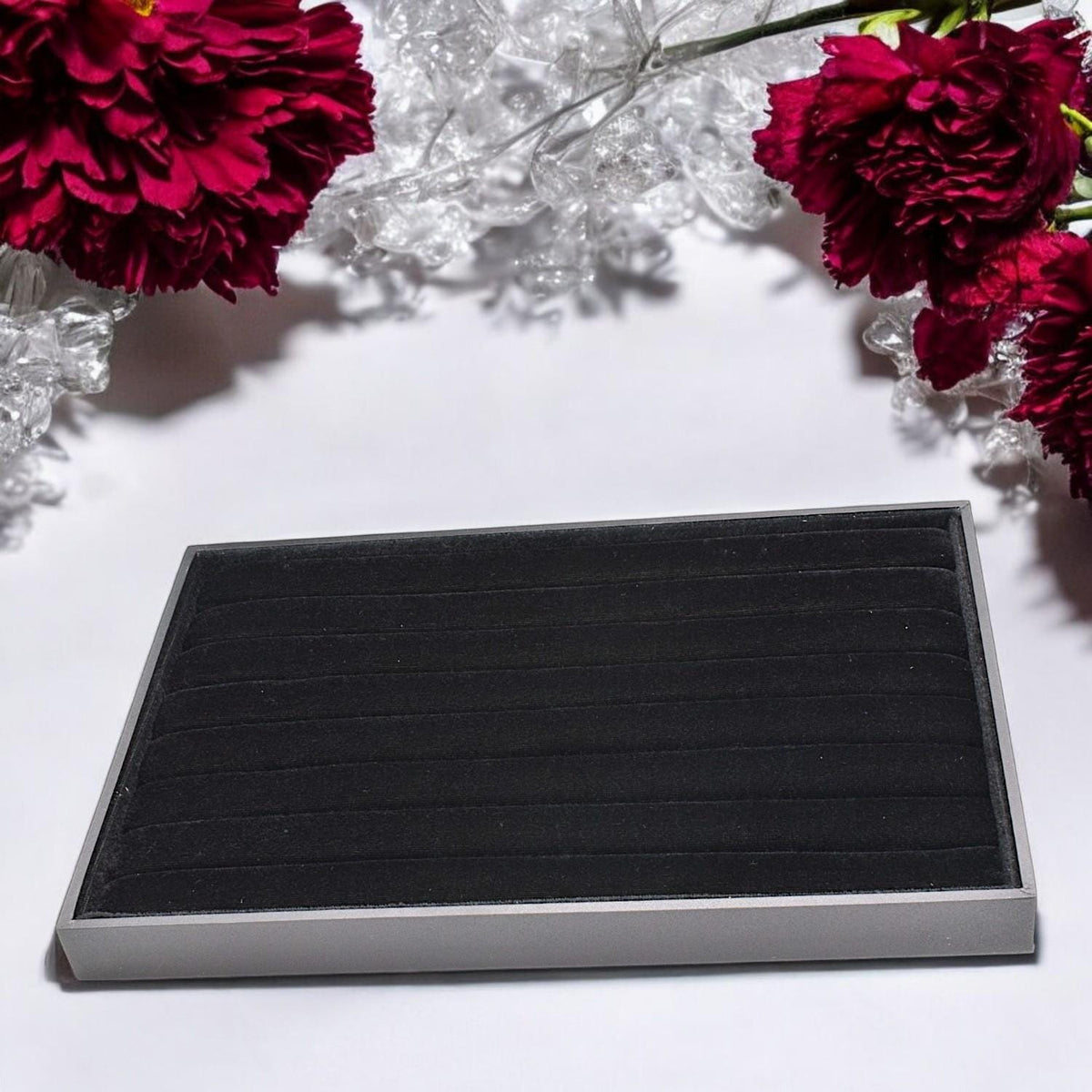 Black Velvet Ring Display Tray: Sleek Elegant Organizer - Soft Velvet, Secure Ring Storage, Trade Show and Craft Fair Essential
