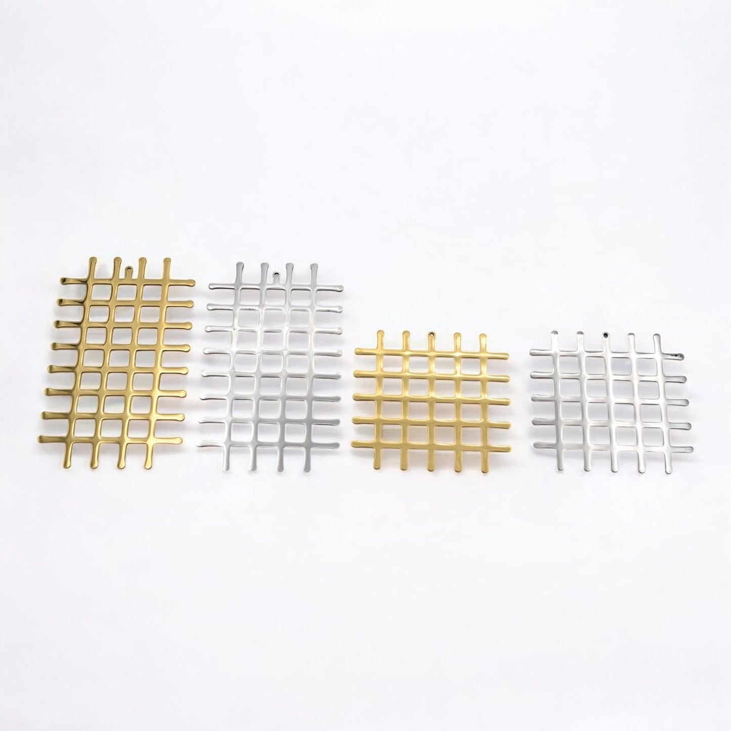 Stainless Steel Grid Pendant: Gold & Silver Geometric Charm, Modern Jewelry Supplies | Durable, Bold Design, 70x40mm or 45x45mm