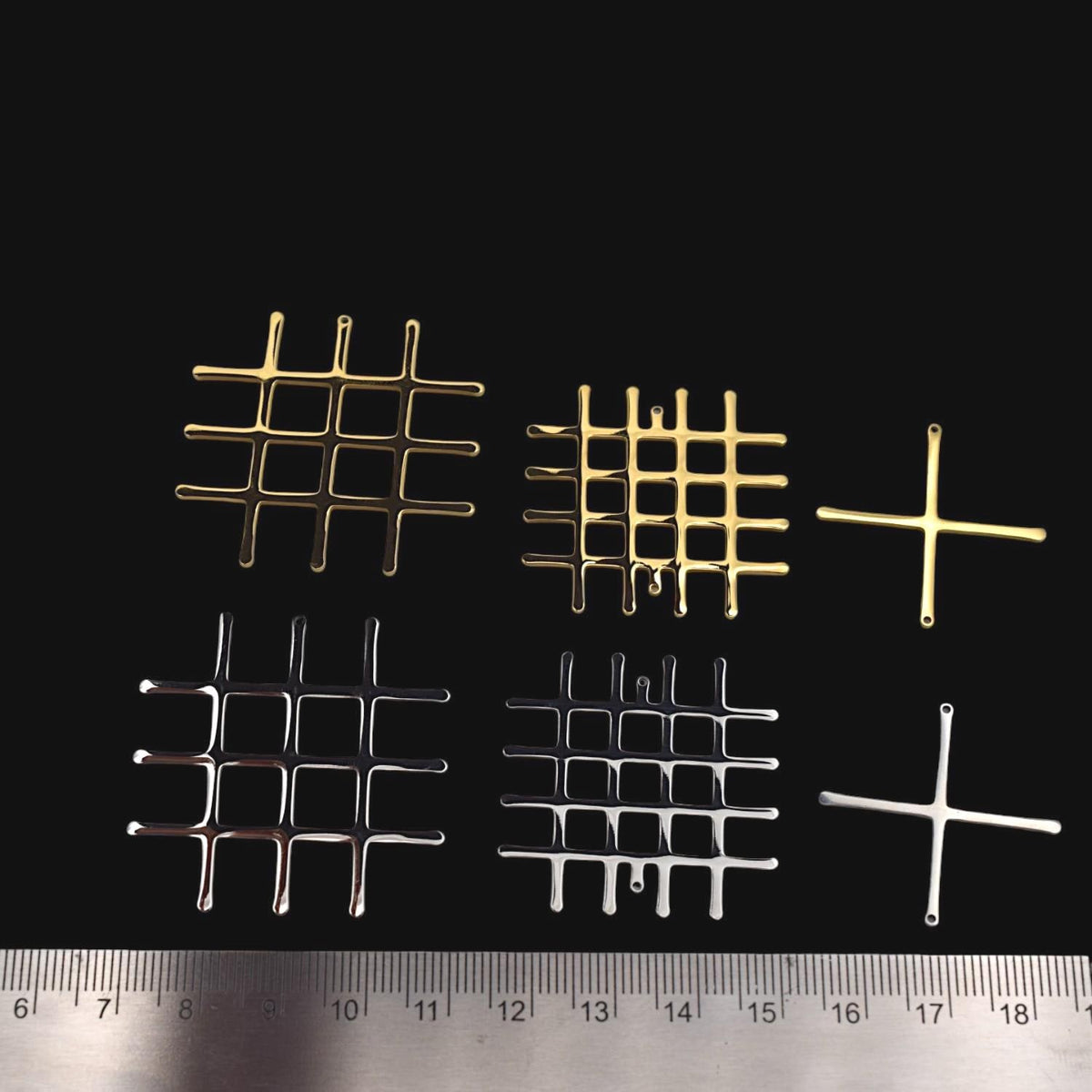 DIY Necklace Pendant Grid Lattice Design: Contemporary Gold Plated Cross Charms (Stainless Steel, 30-40mm, Jewelry Components)