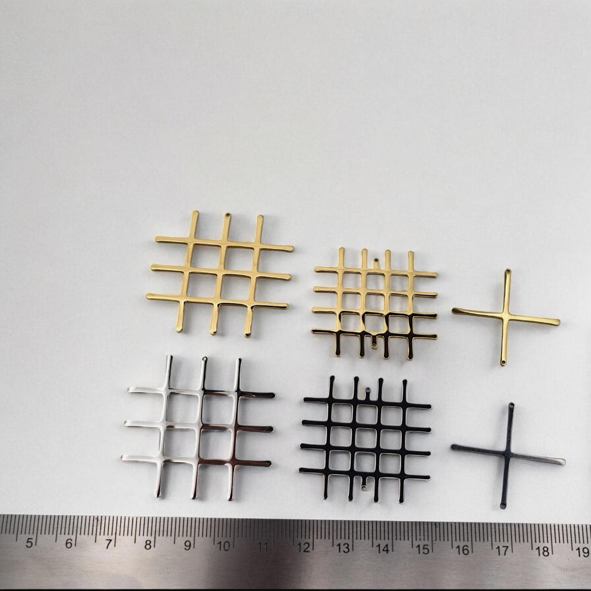 DIY Necklace Pendant Grid Lattice Design: Contemporary Gold Plated Cross Charms (Stainless Steel, 30-40mm, Jewelry Components)