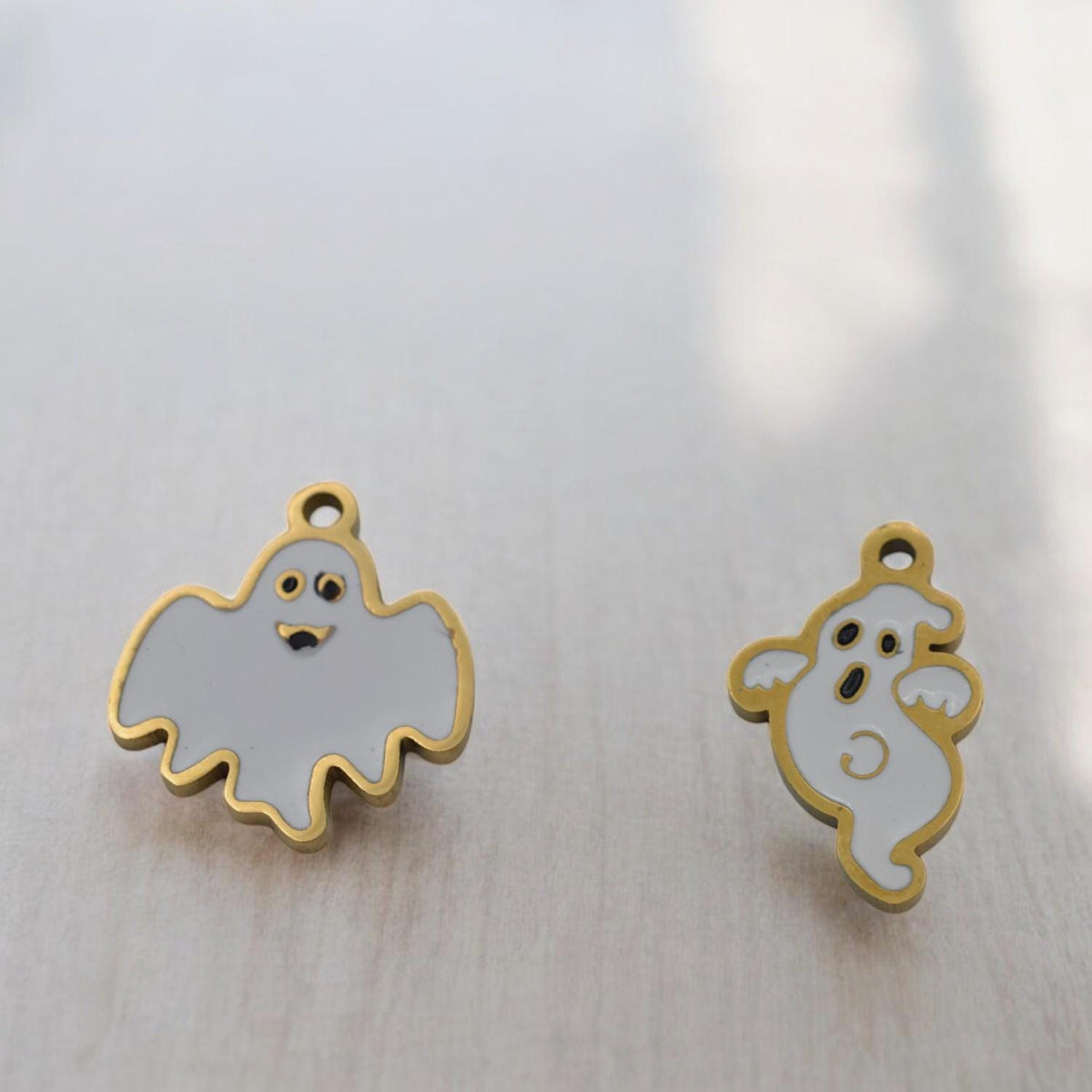 Halloween Ghost Pendants Stainless Steel Cute Enamel Charms with Gold Outline for Jewelry Making, DIY Necklace & Earring F...