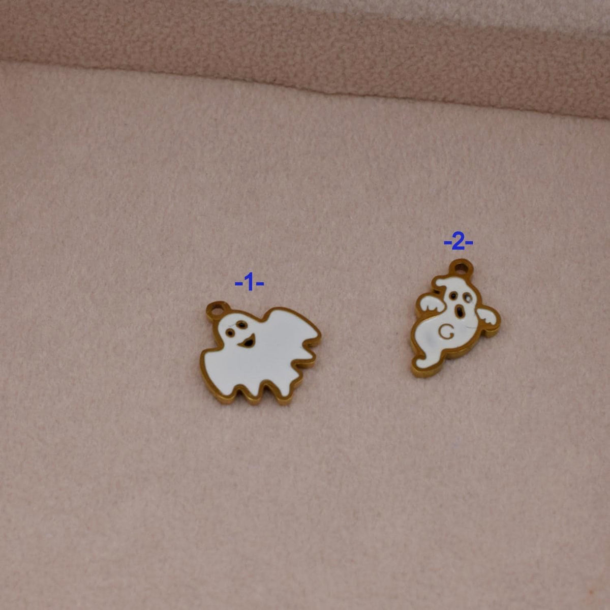 Spooky Ghost Charms Halloween Pendants, White Enamel with Gold Trim (3 Pieces, Stainless Steel, DIY Jewelry Craft)