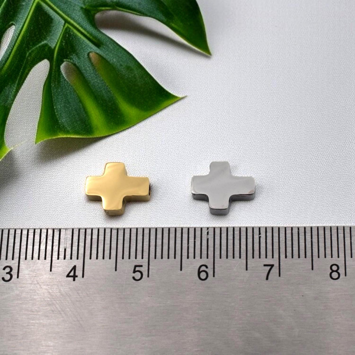 Gold Silver Cross Flat Spacer Beads: Polished Stainless Steel, 8x10mm, Durable Metal Findings | DIY Jewelry, Bracelet Components