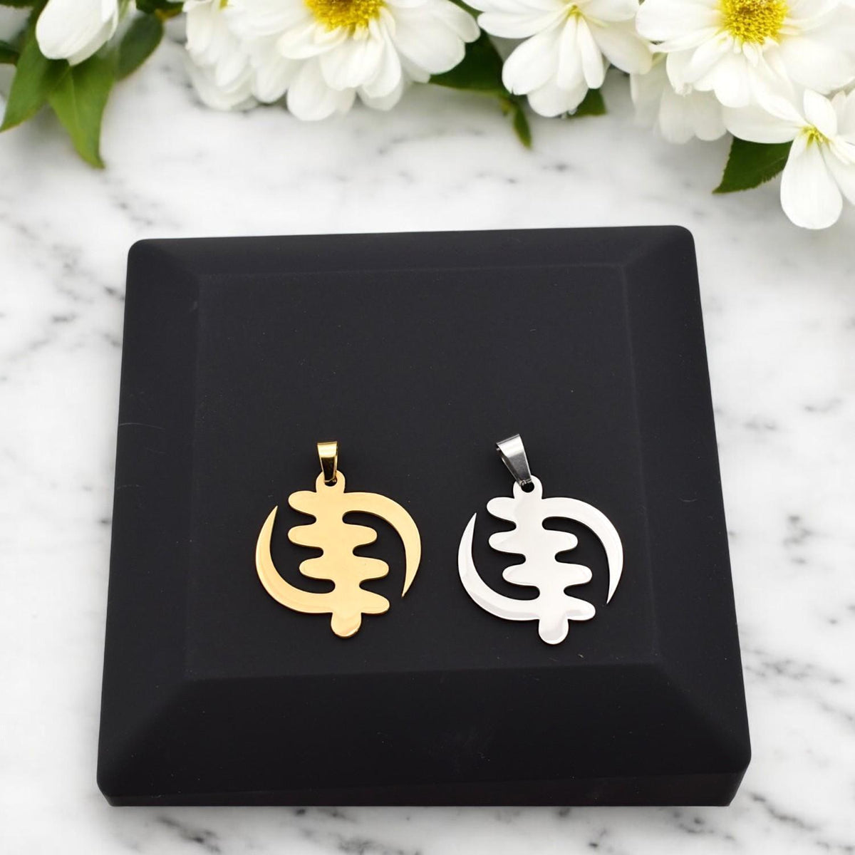 Gye Nyame Pendant: Gold And Silver Tone - African Adinkra Symbol, Stainless Steel Charm, Unisex Jewelry