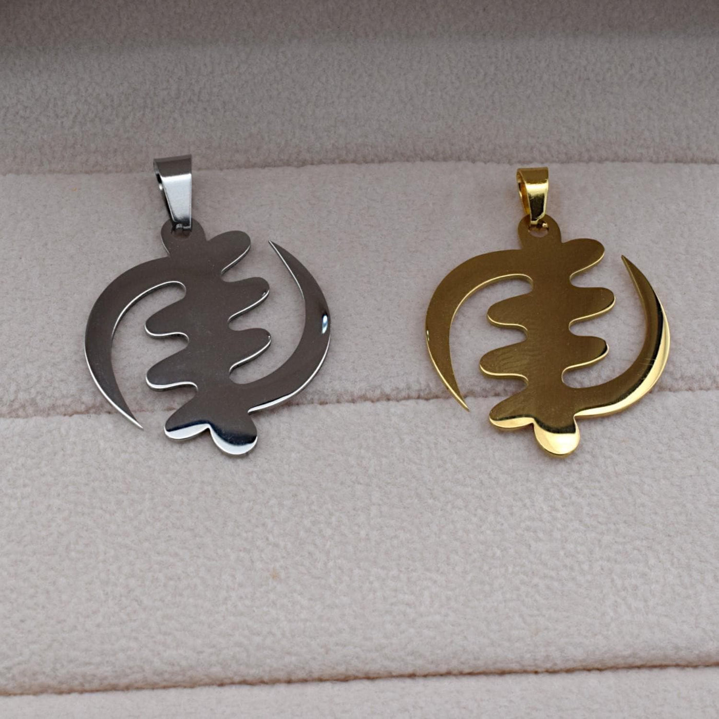 Gold and Silver Stainless Steel Gye Nyame Pendant   except for God   Powerful African Symbol Unisex Necklace Charm sold by...