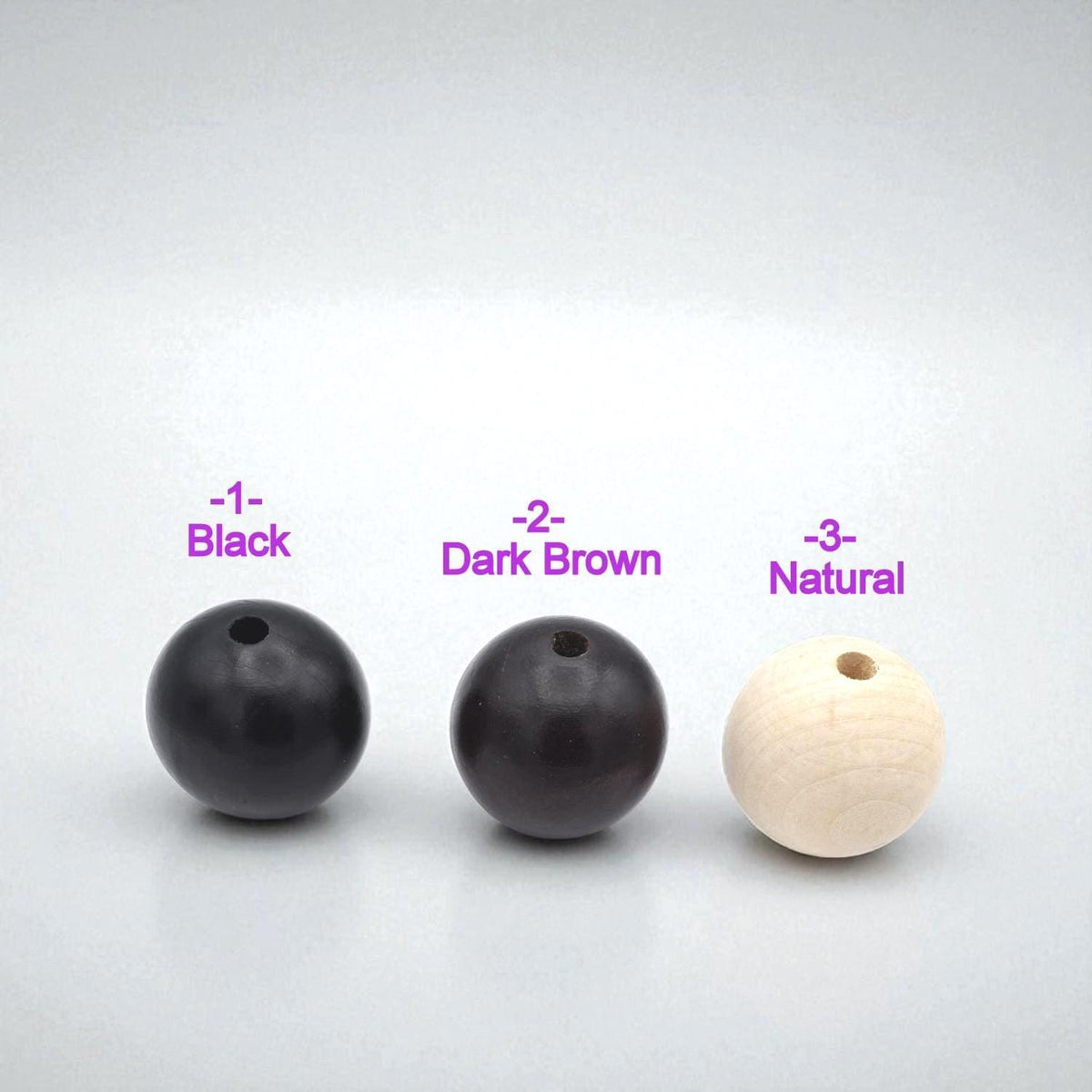 Large Wood Round Beads: Black Natural Dark 50mm - Smooth Surface, Big Hole, Rustic Jewelry Supplies
