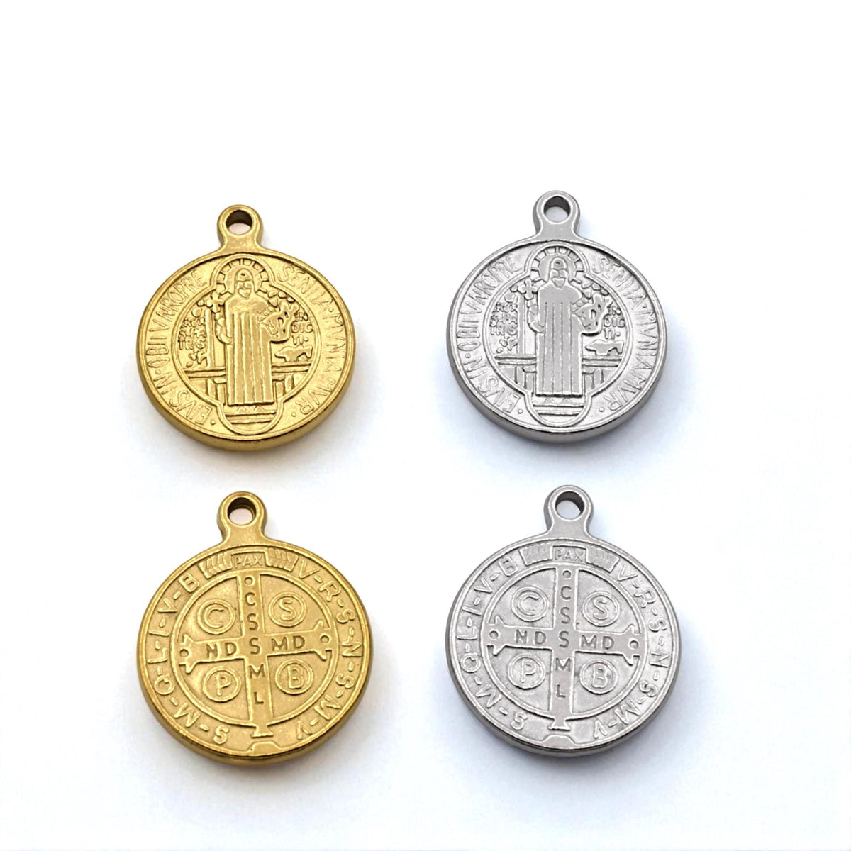 St Benedict Medal Charms Catholic Pendants, Double-Sided Protection (Gold & Silver Tone, 20mm, Lead-Free Stainless Steel)