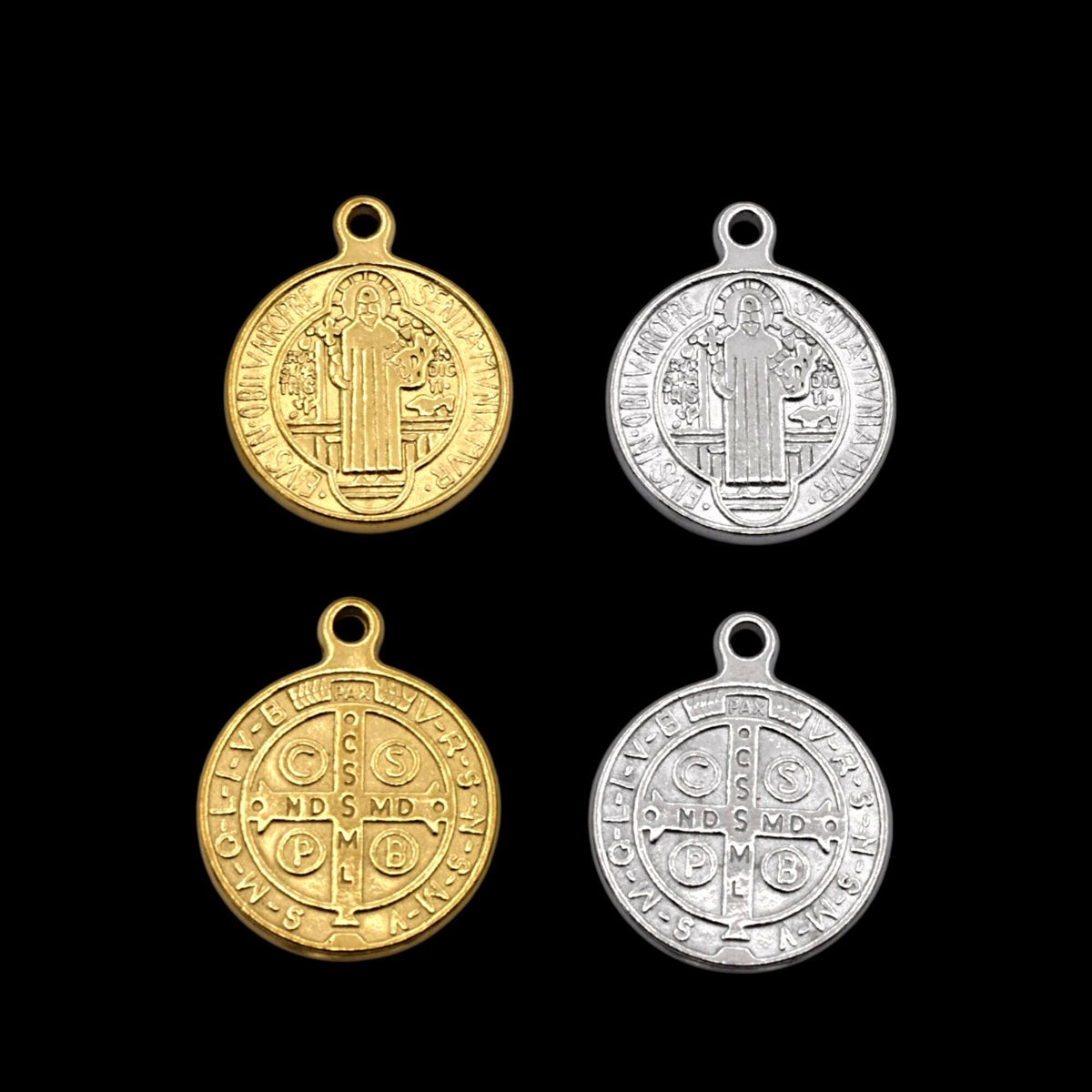 St Benedict Medal Charms Catholic Pendants, Double-Sided Protection (Gold & Silver Tone, 20mm, Lead-Free Stainless Steel)