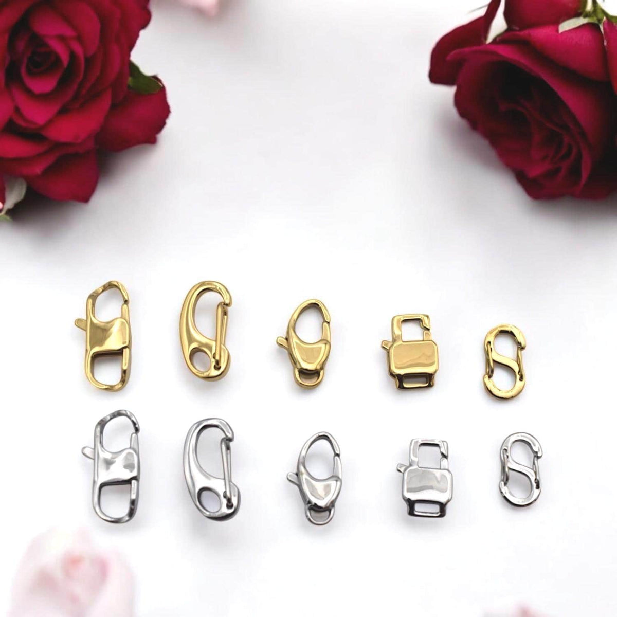 Gold Plated Lobster Clasps Snap: Jewelry Connectors for Necklaces Bracelets (Rectangle Shape, Gold & Silver Tone, 3 Pieces)