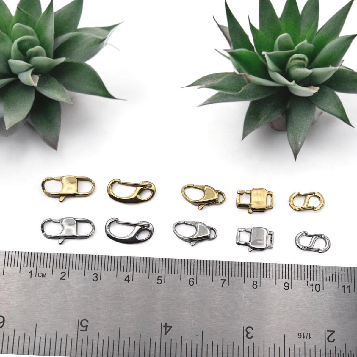 Gold Plated Lobster Clasps Snap: Jewelry Connectors for Necklaces Bracelets (Rectangle Shape, Gold & Silver Tone, 3 Pieces)