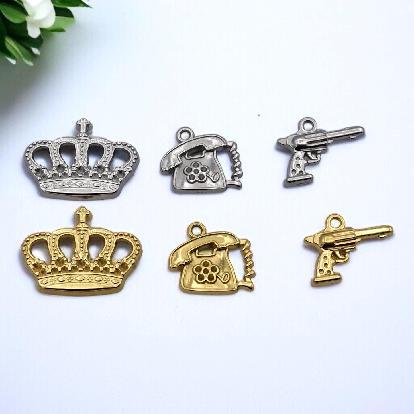 Regal Crown Pendants: Warm Gold & Cool Silver Finish - Lead-Free, Nickel Safe Charms for Jewelry Making