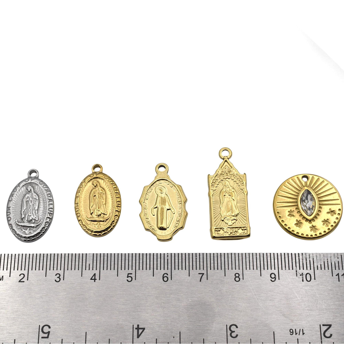 Mary Guadalupe Medal: Sun Eye Charm Gold & Silver-Tone, Miraculous Pendant | Stainless Steel, Rosary Jewelry DIY | 20-29mm