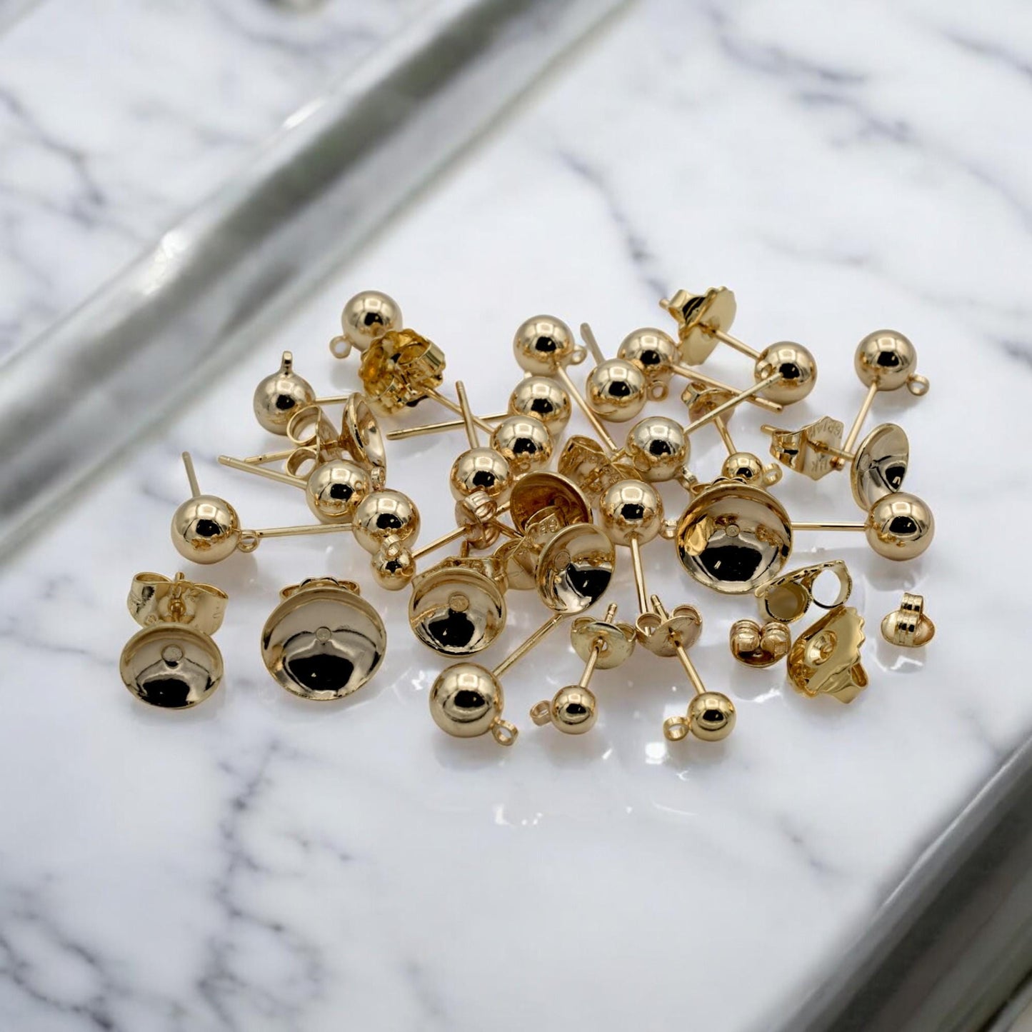 Gold Filled Alternative Ball Stud Earrings Set – Multiple Sizes Round Dot Studs, Hypoallergenic Minimalist Everyday Earrings, Unisex Jewelry