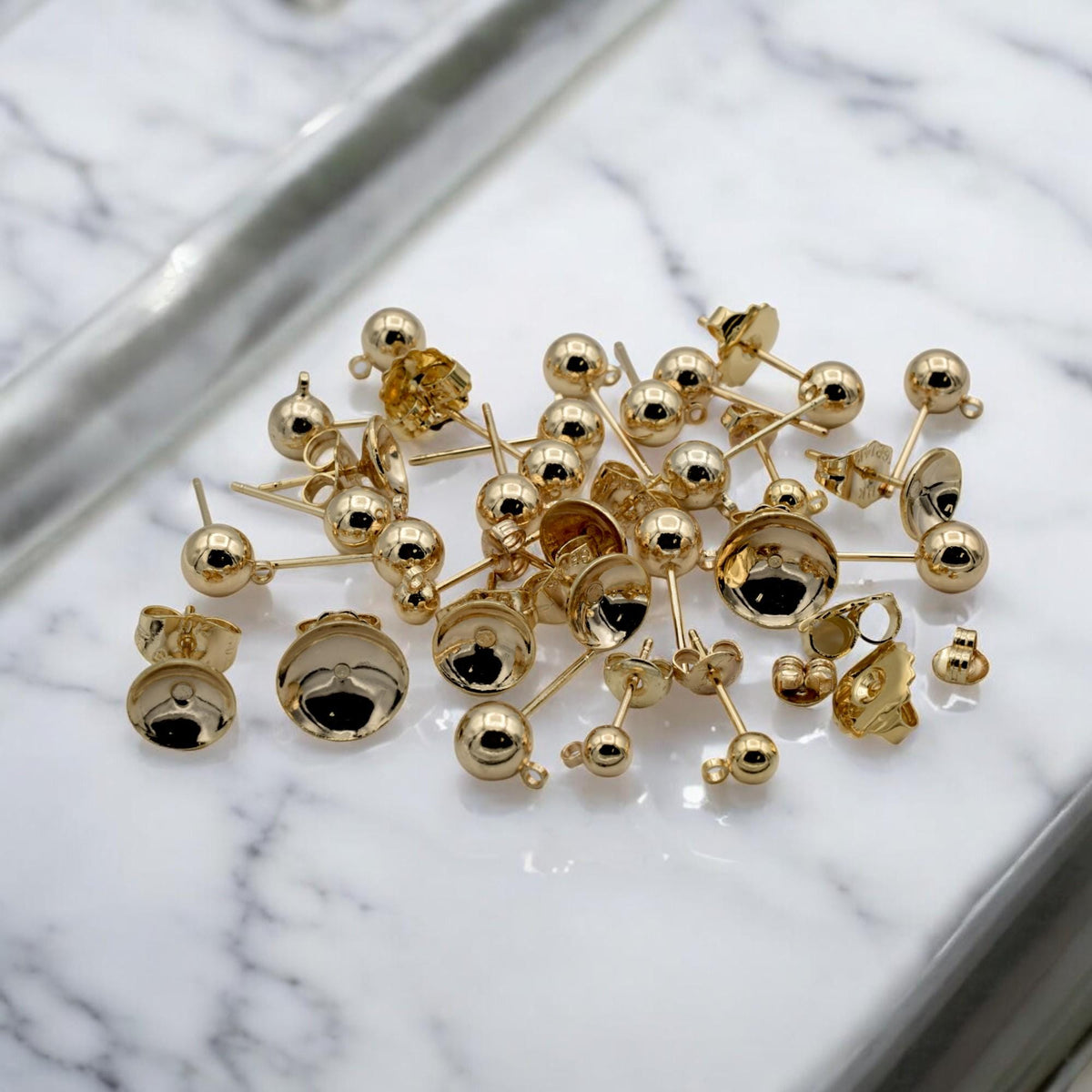 Ball Stud Earrings Set: Minimalist Gold Filled Round Dots - Multiple Sizes, Hypoallergenic Copper Base, Everyday Unisex Wear
