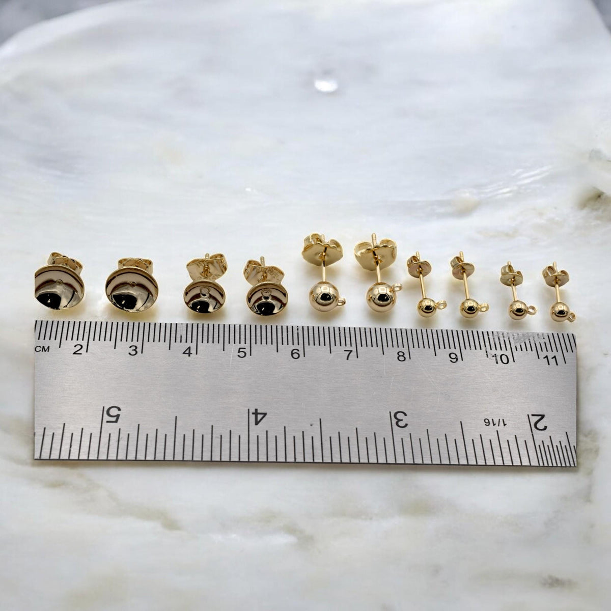 Ball Stud Earrings Set: Minimalist Gold Filled Round Dots - Multiple Sizes, Hypoallergenic Copper Base, Everyday Unisex Wear