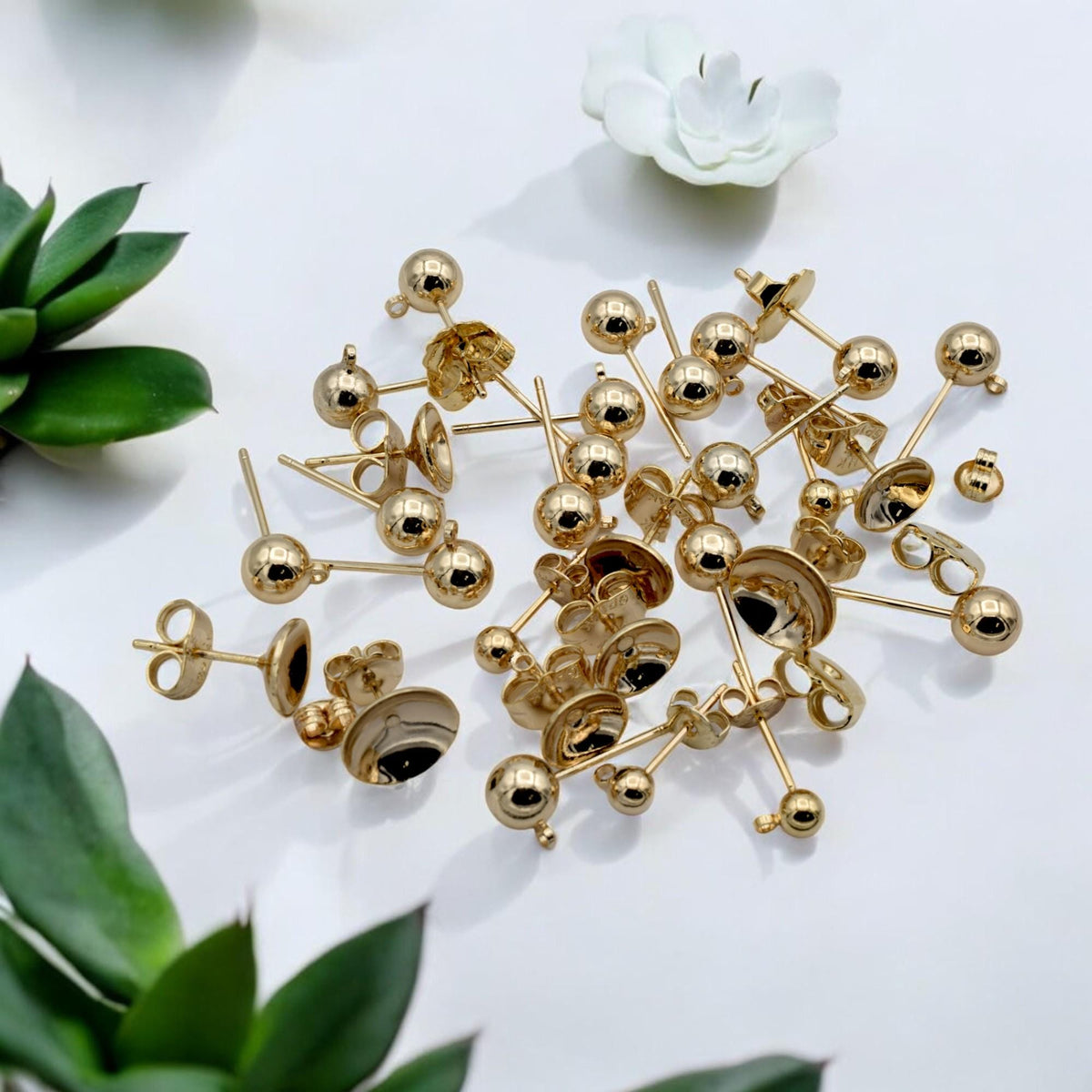 Ball Stud Earrings - Gold Filled Alternative Multiple Sizes, Minimalist Round Design - Hypoallergenic, Everyday Wear