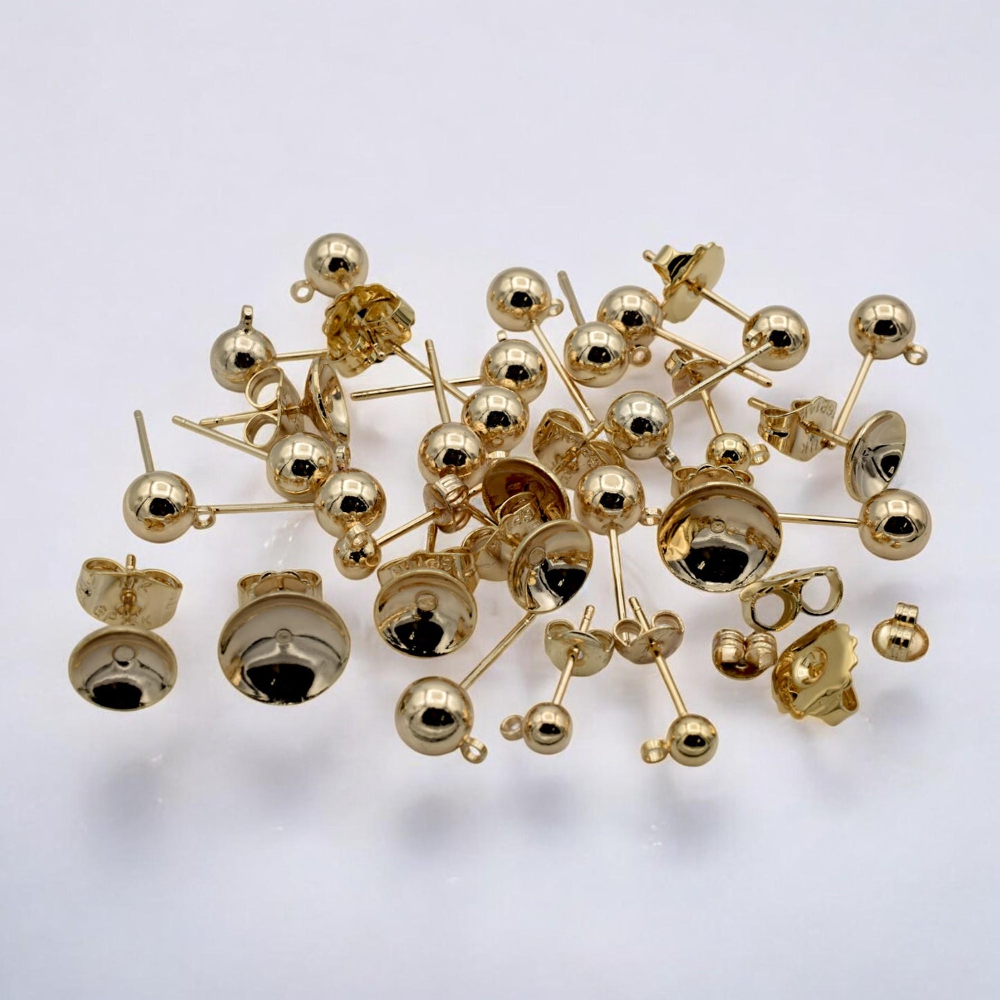 Gold Filled Alternative Ball Stud Earrings Set – Multiple Sizes Round Dot Studs, Hypoallergenic Minimalist Everyday Earrings, Unisex Jewelry