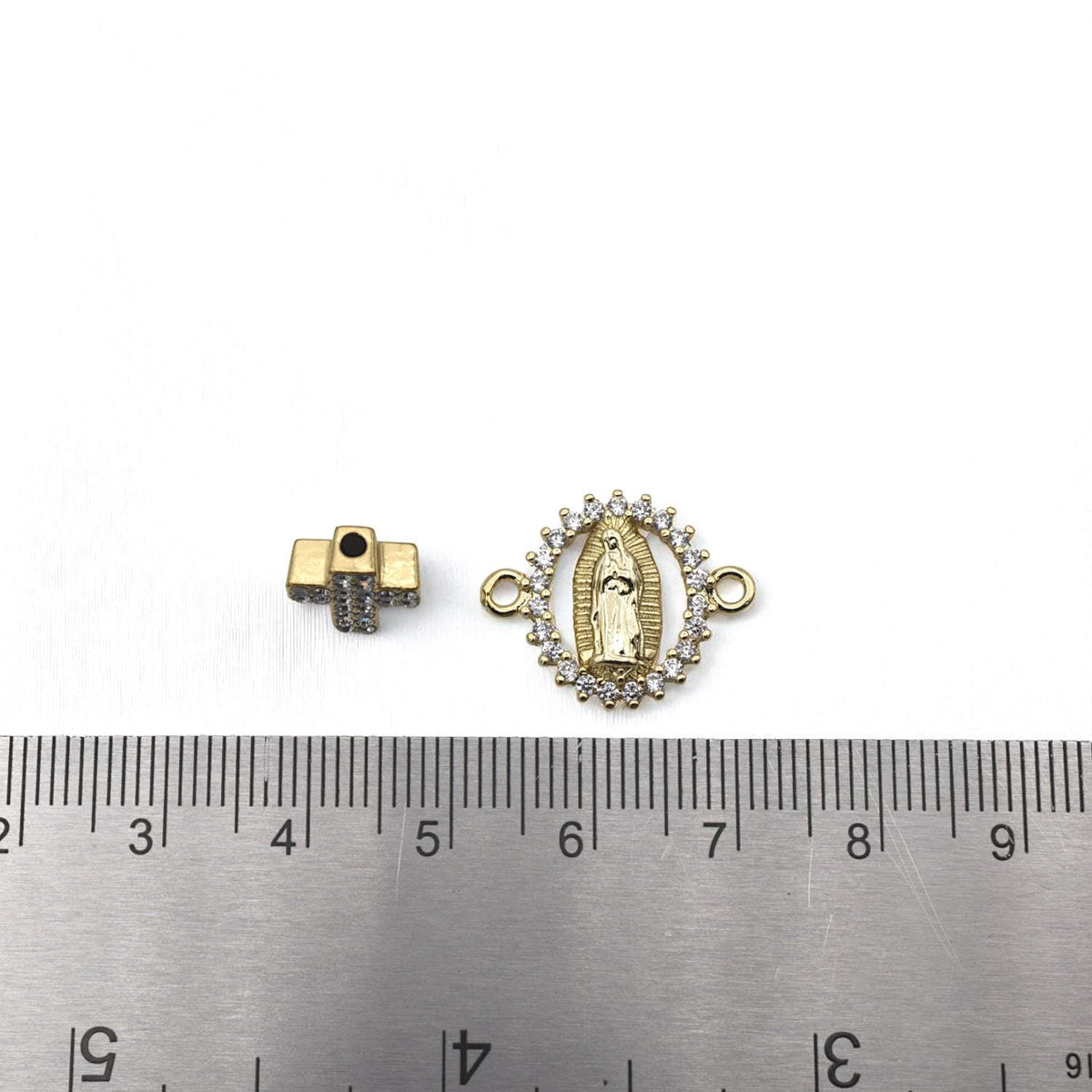 Gold CZ Cross Bead Connector: Sparkling Virgin Mary Pendant - Micro Pave Cubic Zirconia, Tarnish Resistant, Catholic Jewelry DIY
